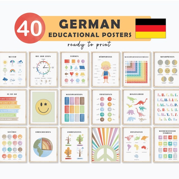 Kinderzimmer Wanddeko Affiches éducatives allemandes Affiche allemande Allemand pour enfants Décoration de salle de classe allemande Professeur d'allemand Montessori Einschulung