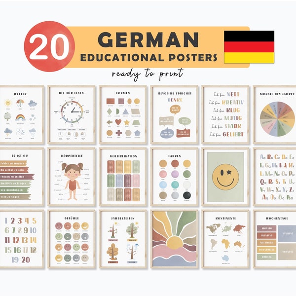 German Language German Posters German Learning German for Kids Room Decor Deutsch Lernkarten Kinderzimmer Montessori Education Materials