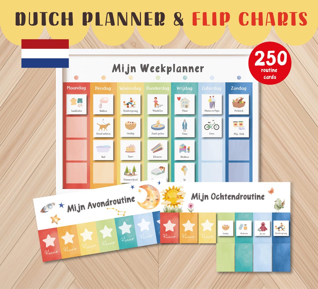 Pictogram Ochtend Routine Visuele Dagplanner Voor Kinderen + Ochtend- & Avondroutine Flipchart ...