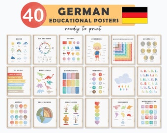 Tyska språkinlärning Tyska klassrumsdekor Tyska pedagogiska posters Boho poster Tyska för barn Lernposter Deutsch Kinderzimmer Ideen