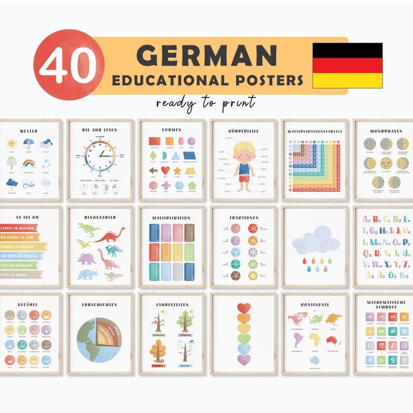 German Language Learning German Classroom Decor German Educational Posters Boho Poster German for Kids Lernposter Deutsch Kinderzimmer Ideen