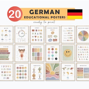 Carteles alemanes en idioma alemán, aprendizaje de alemán, decoración de habitación para niños, Deutsch Lernkarten Kinderzimmer Montessori, materiales educativos