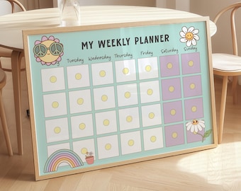 Kids Weekly Planner Kids Schedule Children Daily Routine Calendar Kids Chore Chart Routine Checklist Visual Timetable for Kids Retro Room
