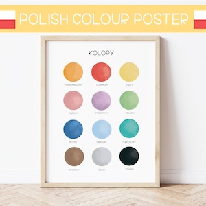 Polish Poster Colours Chart Rainbow, Playroom Poster, Polish School, Montesorii Room Decor, Polish Kids Education, Polish Language