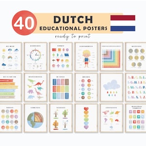 Carteles educativos holandeses para niños Aula bilingüe de holandés Materiales para profesores de los Países Bajos Carteles de aprendizaje de holandés para niños pequeños Idioma holandés