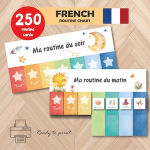 Tabla de tareas para niños pequeños en francés / Tarjetas de rutina diaria para niños / Horario visual para niños con autismo / Registro de hábitos