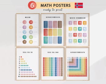 Norwegian Math Posters Norwegian Montessori Norwegian School Matematikk for Barn Plakater Counting and Numbers Norwegian Gangetabellen