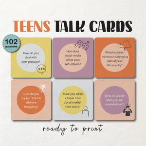 Tarjetas de comunicación para adolescentes Notas de terapia para adolescentes Adicción a las redes sociales Tarjetas de terapia familiar Preguntas del psicólogo escolar para adolescentes Charla en la mesa