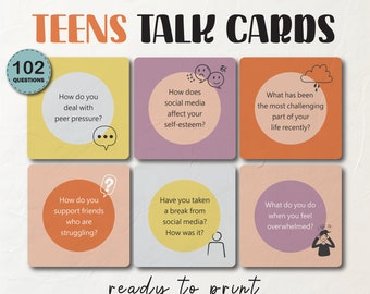 Tarjetas de comunicación para adolescentes Notas de terapia para adolescentes Adicción a las redes sociales Tarjetas de terapia familiar Preguntas del psicólogo escolar para adolescentes Charla de mesa