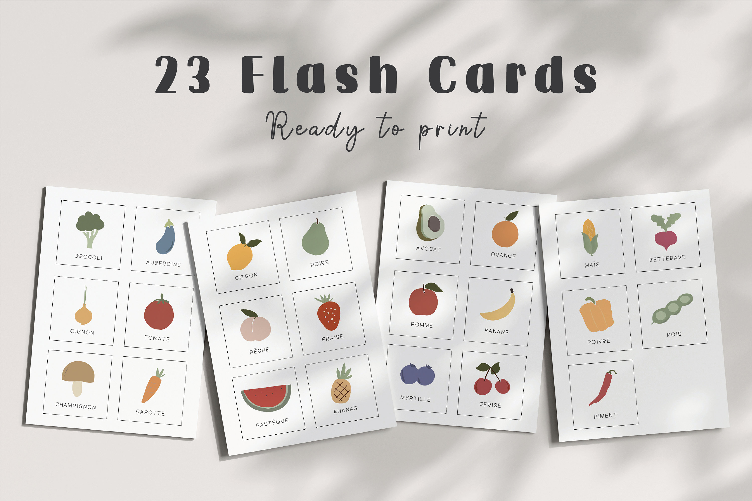 French Flashcards Fruits Vegetables Flash Cards French Montessori ...