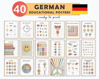 Tyska utbildningsaffischer Tyska språket Tyska poster Tyska lärande Montessorimaterial för tysklärare Tyska flashcards Tyska