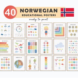 Norwegian Posters for Kids Norway Montessori Materials Norwegian Education Prints Norwegian Homeschool Printables Norske Læringsplakater