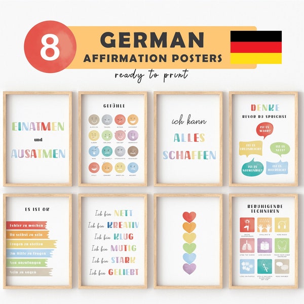 German Positive Affirmations for Kids Motivational Poster Daily Affirmations Positive Playroom German Quotes Poster Kinderzimmer Bilder