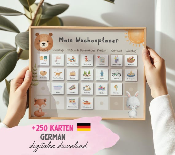 Wochentagsplan für Kinder Tagesplan Kinder Wochenplaner Aufgabenorganisation für Kinder Montessori für den Kindergarten Lernplaner