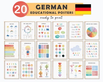 German Learning Poster for Kids | Boho Homeschool Printables | Preschool Educational Wall Art | Kinderzimmer Decor | Digital Download