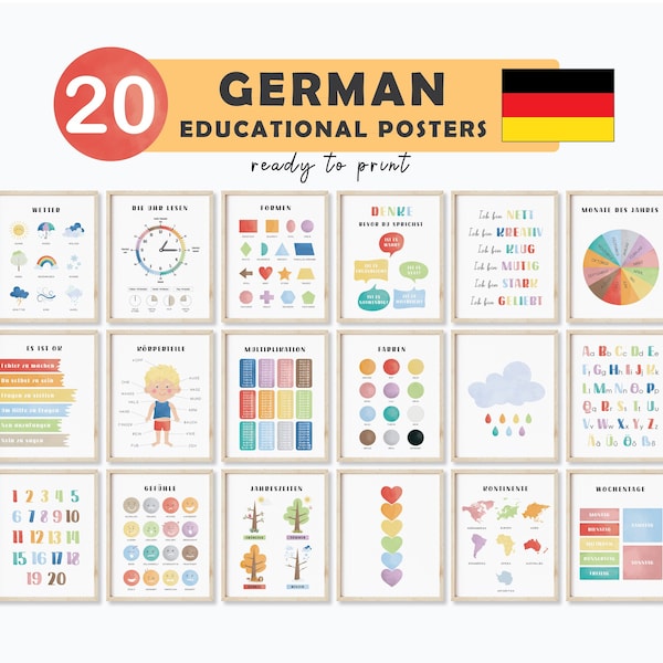 German Print Homeschool Printables Boho Playroom Poster German Kids Learning Table Preschool Learning Posters German Teacher Kinderzimmer