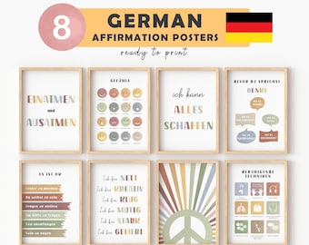 German Affirmations Poster Kinderzimmer Bilder Einschulung Affirmation Print Affirmationskarten Motivational Posters for Kids Room Wall Art