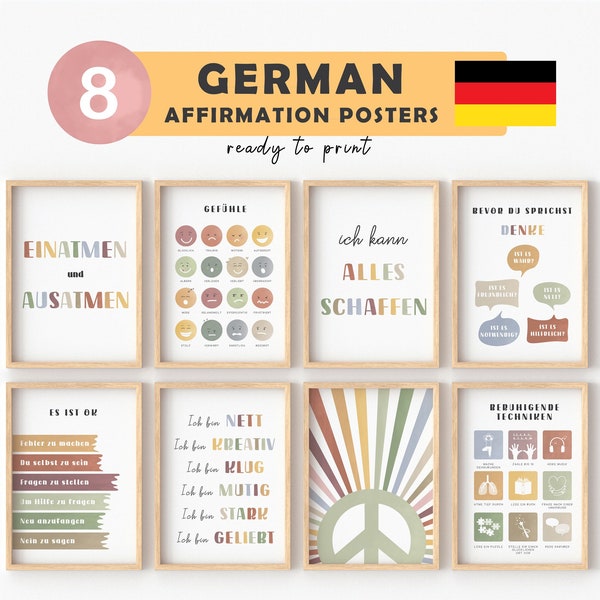 German Affirmations Poster Kinderzimmer Bilder Einschulung Affirmation Print Affirmationskarten Motivational Posters for Kids Room Wall Art