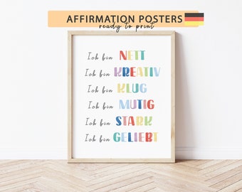 German Affirmation Poster Positive Affirmation German Classroom Montessori Kinder Affirmationskarten German for Kids Kinderzimmer Deko Print