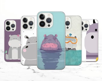 Hippo Phone Case Zoo Cover for iPhone 15 14 13 12 Pro 11 XR 8 7, Samsung S23 S22 A73 A53 A13 A14 S21 Fe S20, Pixel 8 7 6A