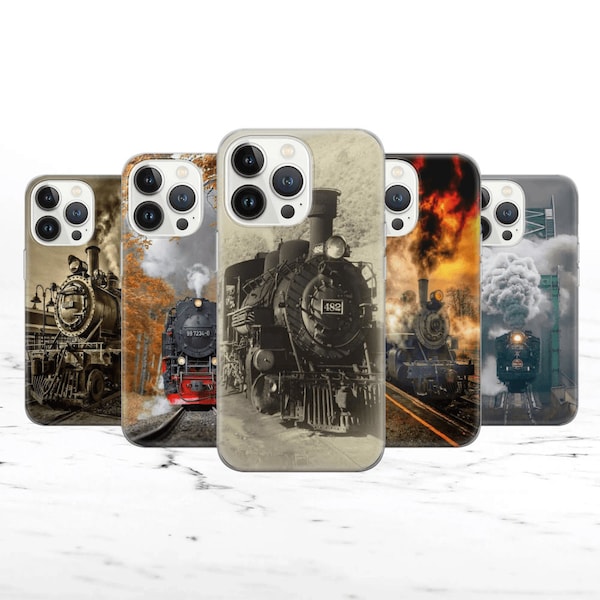 Train Phone Case Locomotive Cover for iPhone 15 14 13 12 Pro 11 XR 8 7, Samsung S23 S22 A73 A53 A13 A14 S21 Fe S20, Pixel 8 7 6A