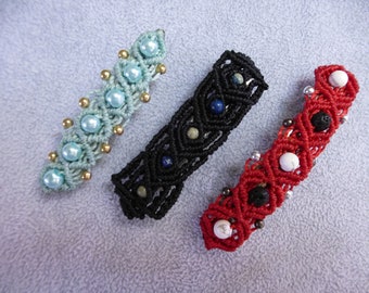 hair jewelry - barrette - micro macramé and pearls