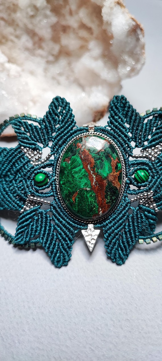 bracelet manchette - cabochon Chrysocolle malachite