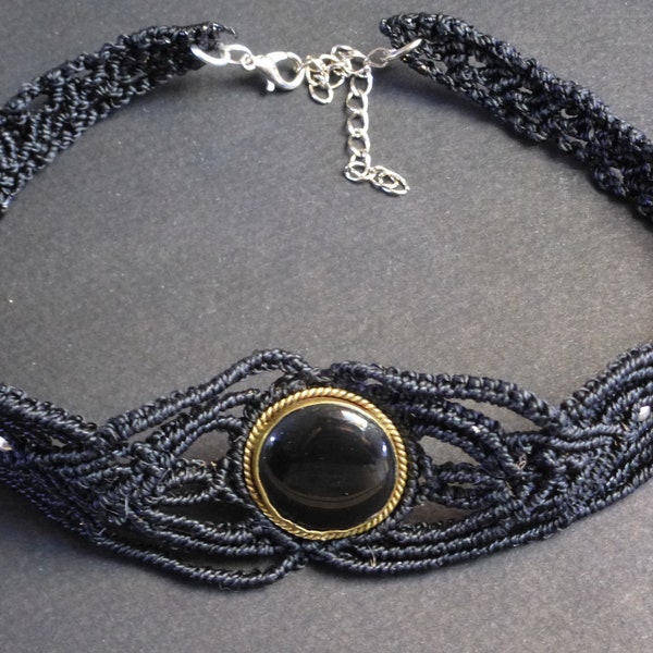 collier tour de cou - macramé - onyx noir