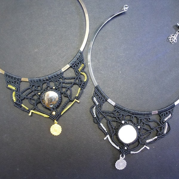 collier plastron, collier torque, micro macramé