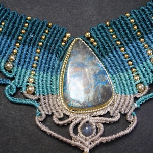 bib necklace - micro macrame - gemstone