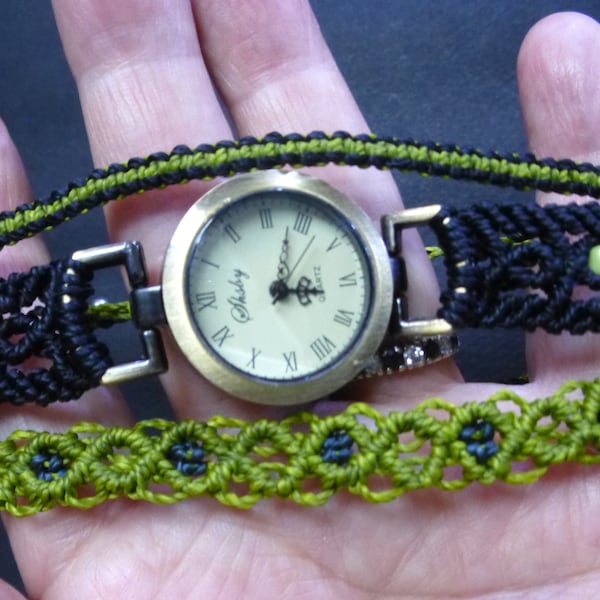 montre avec bracelet en micro macramé