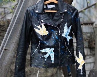 Hand Painted Jacket,Personalized Gift,  Painted Faux Leather,Custom Clothing, Leather Jacket,Women Jacket,Leather Women Jacket, Biker Jacket