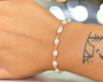 18k Gold Filled Pearl Bracelet or Anklet