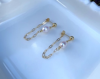 The Jessica-Dainty 14k Gold Filled Pearl Wrap Around Paperclip Chain Earrings