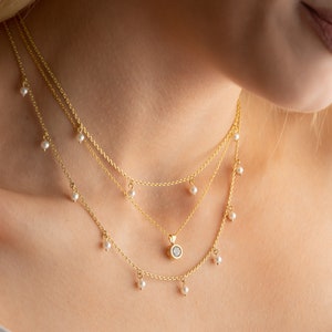 Minimalist Sterling Silver Layered Necklace Set: Pearl & Birthstone