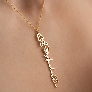 Custom Name Necklace with Birth Flower - Personalized Engraved Dainty Floral Necklace in Sterling Silver/Gold, Minimalist Handmade Jewelry