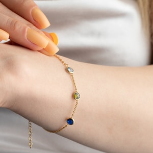 Personalized Silver Birthstone Bracelet | Custom Family Birthstone Jewelry | Mother&#39;s Day Gift | Dainty Minimalist Bracelet | Gift for Mom
