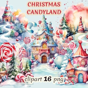 Watercolor Christmas candyland clipart, Santa sweetland, birthday candyland, christmas sweets, holiday sugarland
