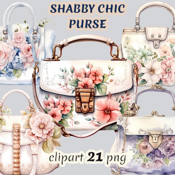 Watercolor shabby chic purse clipart, floral purses, floral bags, shabbychic fashopn, floral fashion clip