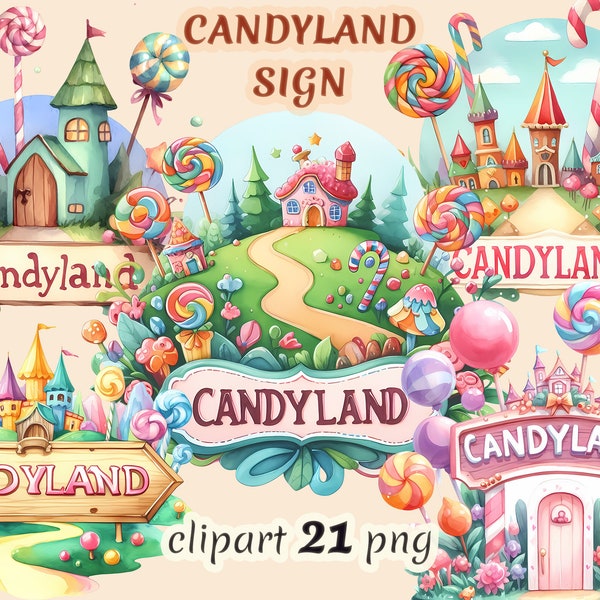 Watercolor candyland sign clipart, candyland letters, candy house clipart, candy invitation, free commercial use, candy land clipart
