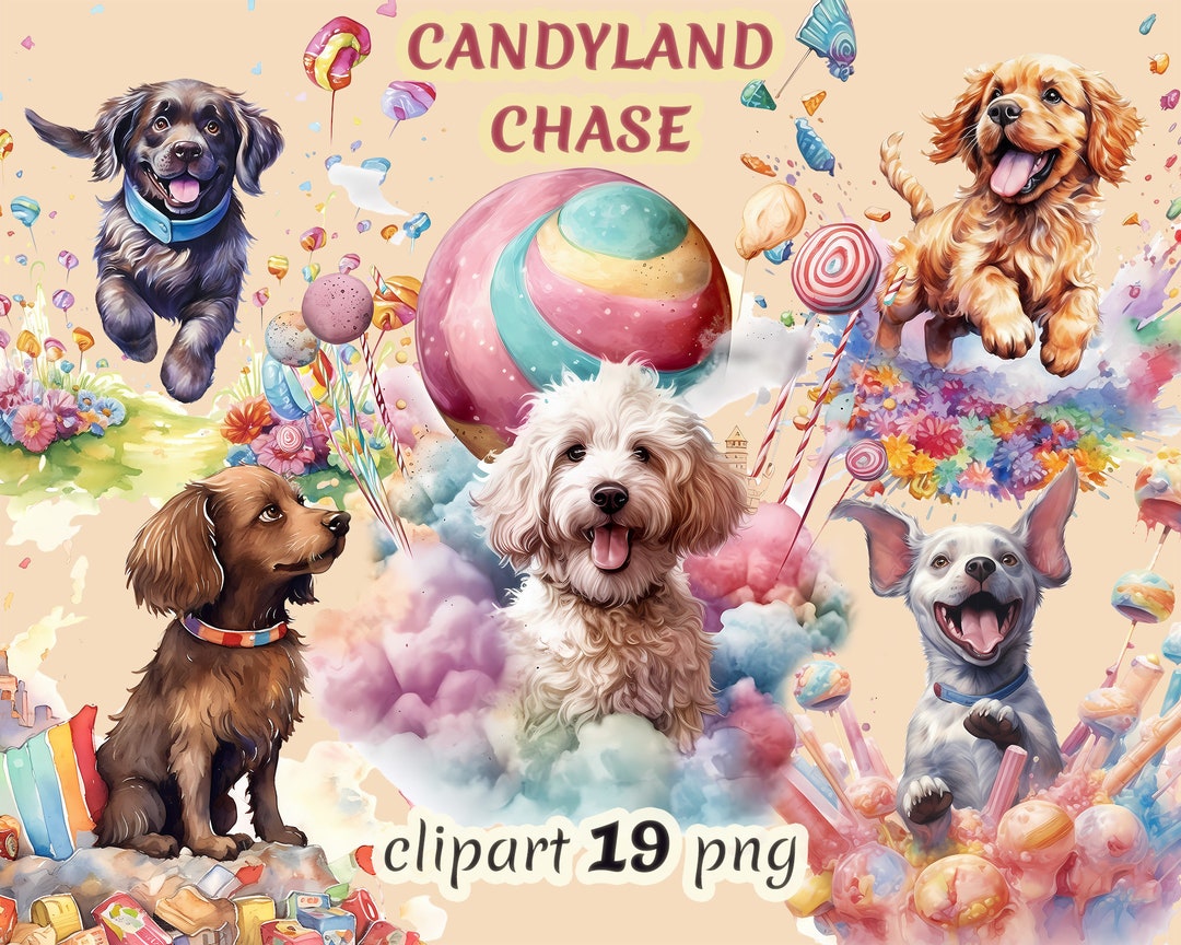 Watercolor Candyland Chase Clipart Happy Dog Candy Puppy Etsy