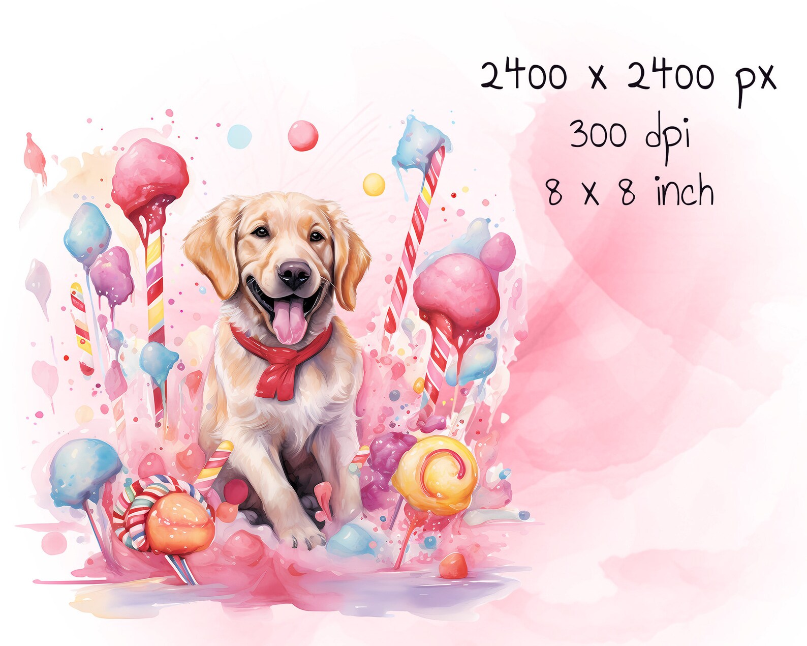 Watercolor Candyland Chase Clipart Happy Dog Candy Puppy Etsy