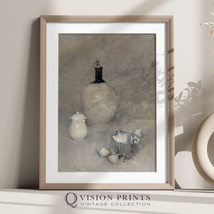 Farmhouse Kitchen Dècor, Vintage Refined Still Life Art Print, Minimalist Fine Art, White Vase Painting, Printable Wall Art, QVP0086