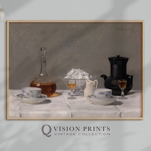 Farmhouse Kitchen Dècor, Coffee Still Life Oil Painting, Vintage Wall Art,  Rural Table Setting, Antique European Art, Printable, QVP0057
