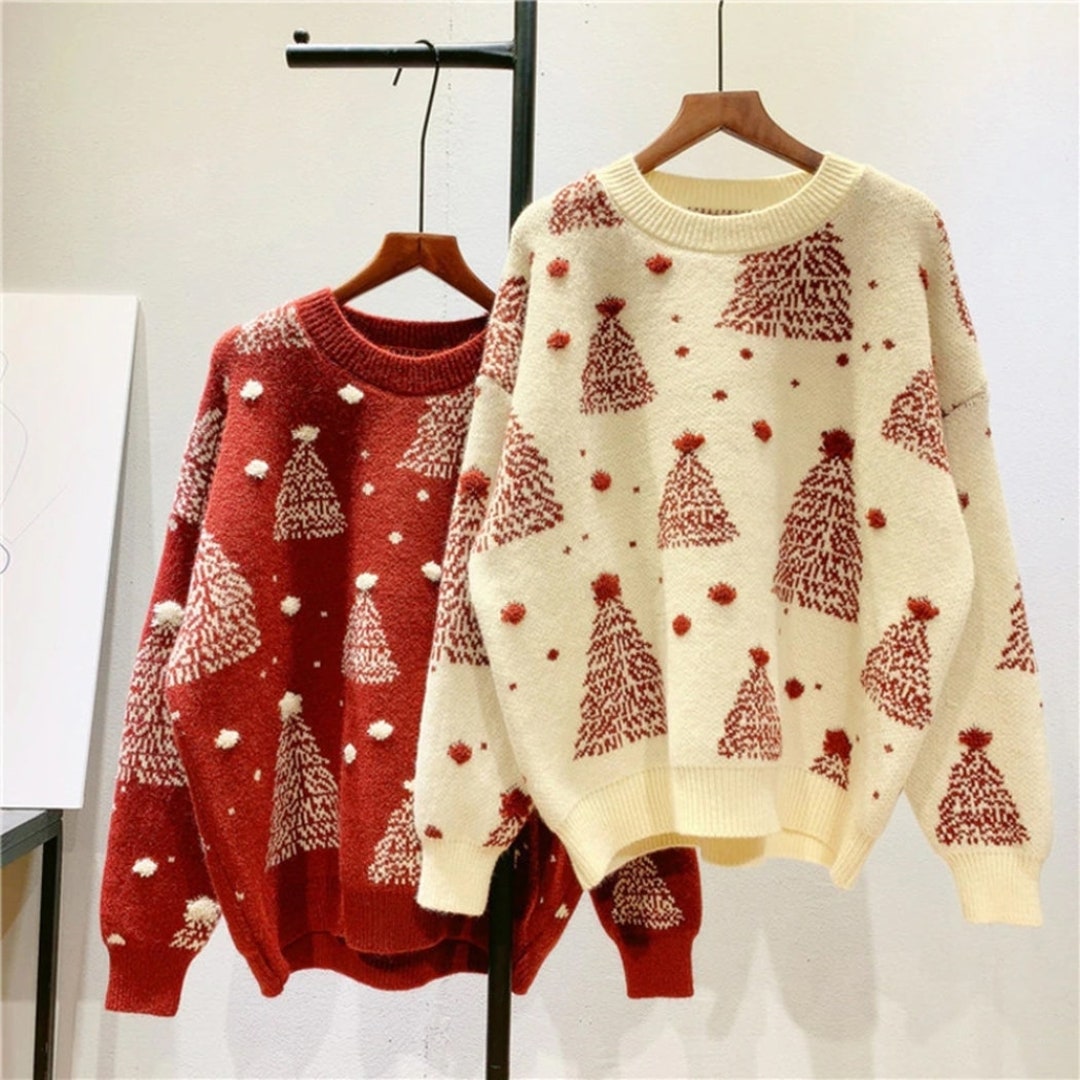 Christmas Tree Ribbed Hem Dropped Shoulder Sweater