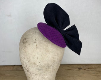 SAMPLE SALE - Small Bright Purple Wool Felt Hat with with Veiling and a Black Felt Bow