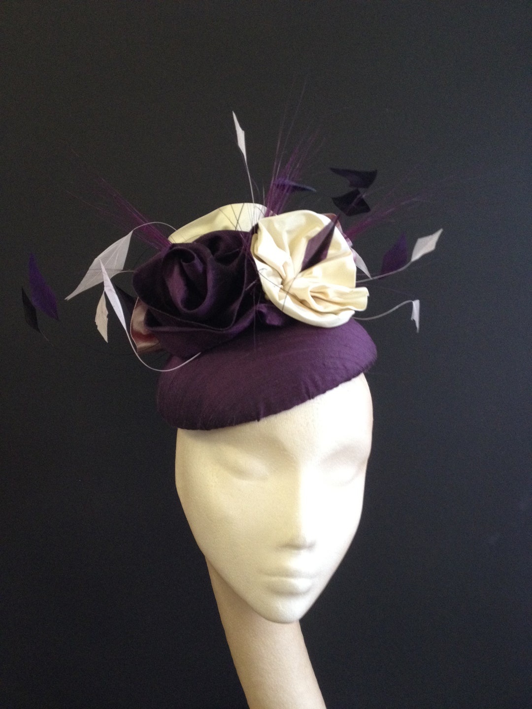 Sample Sale Pretty Silk Flower Hat Large Round Deep Purple Etsy