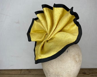 Sample Sale - Sunshine Yellow Headpiece Small Round Base with Yellow Straw Pleated Design with Black Edging