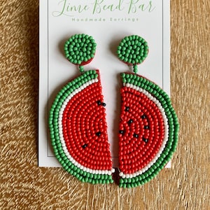 Watermelon Earrings- Red Beaded