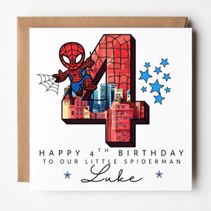 Personalized Spider Hero 4th Birthday Card – Superhero Theme Bild 2